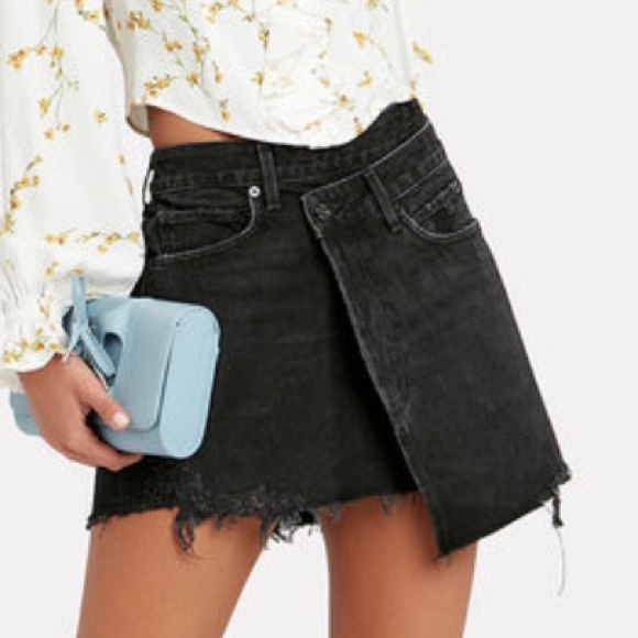 AGOLDE Criss Cross Denim Skirt Black Size 26 Sz 26